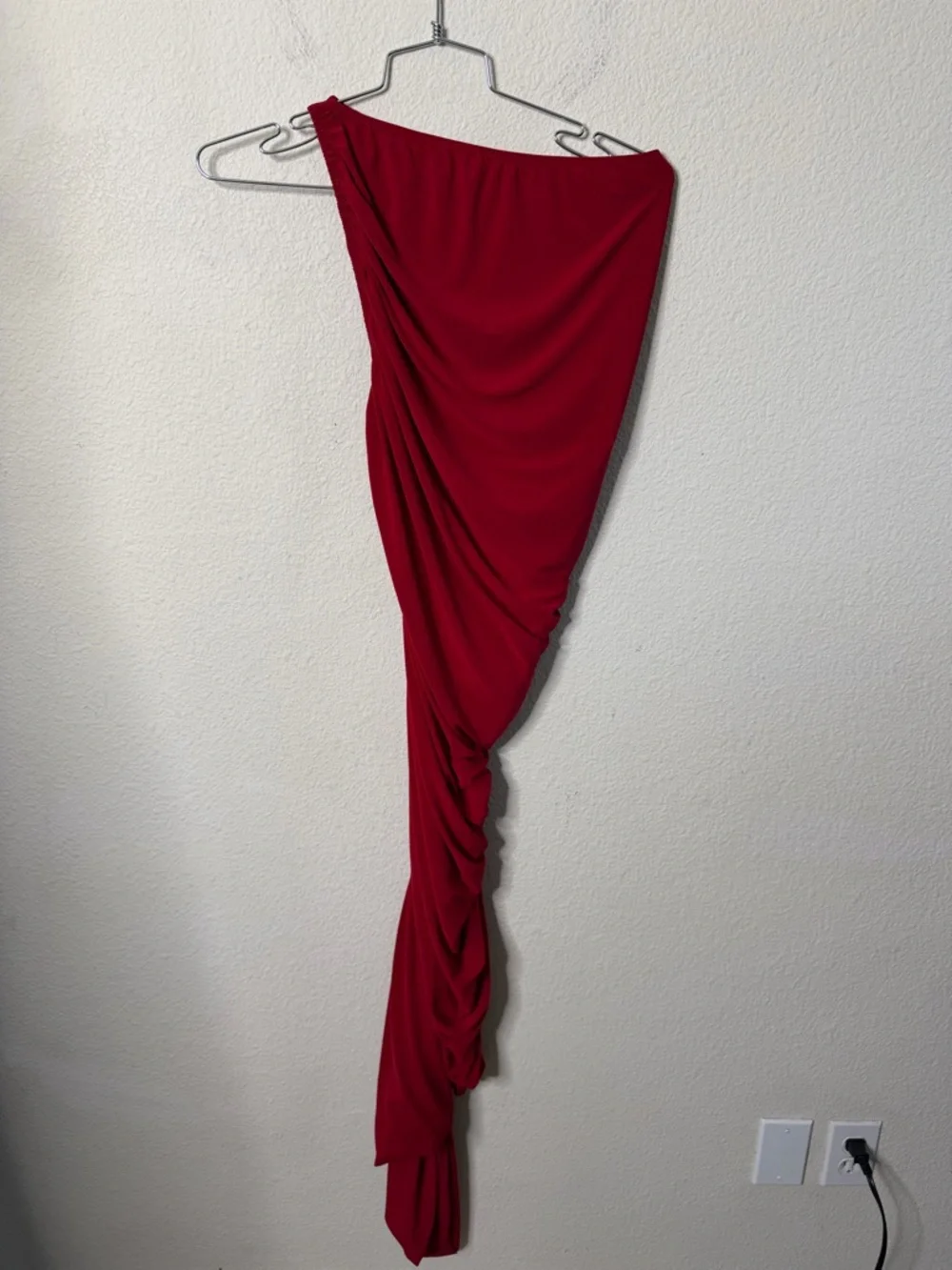 Norma Kamali Diana One Shoulder Gown Red Ruched Bodycon‎ Formal Cocktail Size XS
